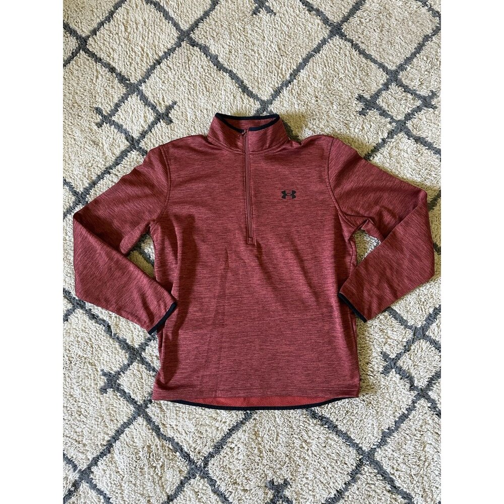 Under Armour Sweater Mens Medium  Red Pullover 1/2 Zip Mock Neck Athleisure
